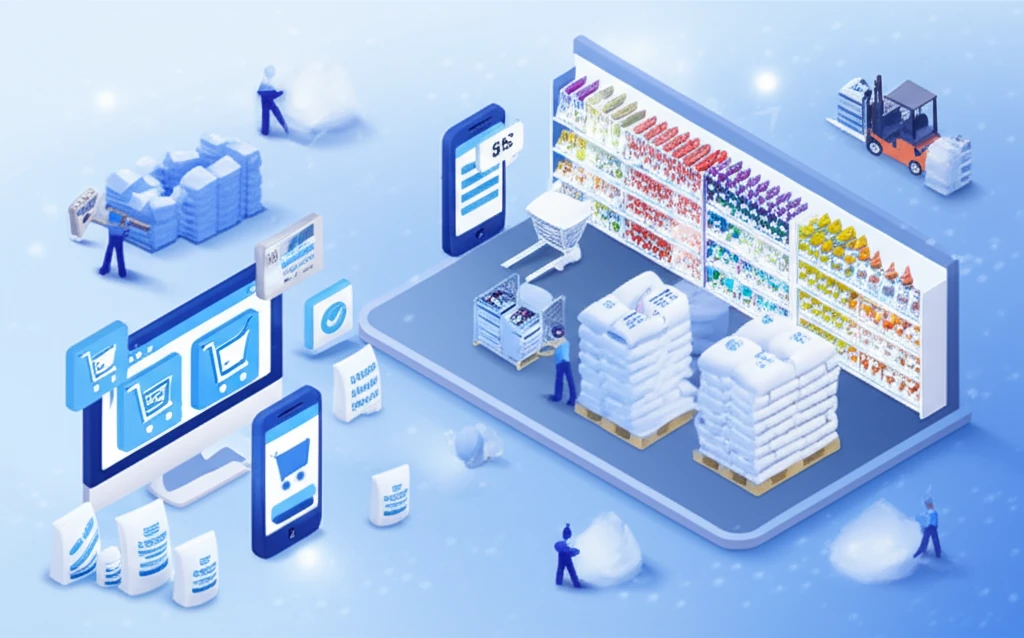 염화칼슘 포대와 온라인 쇼핑 화면