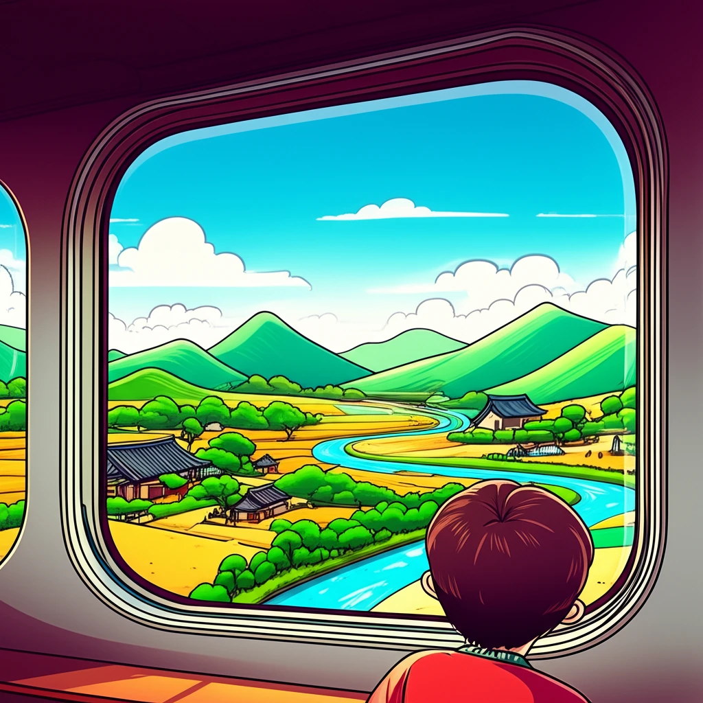 증평역 하행선 열차 내부에서 본 풍경